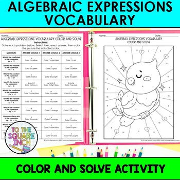 Algebraic Expressions Vocabulary Color & Solve Activity