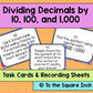 Dividing Decimals by 10, 100 and 1,000 Task Cards