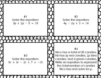 Solving Equations by Combining Like Terms Task Cards