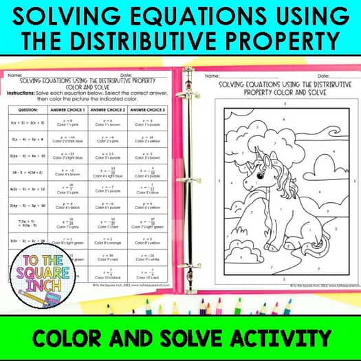 Solving Equations Using the Distributive Property Color by Number Activity