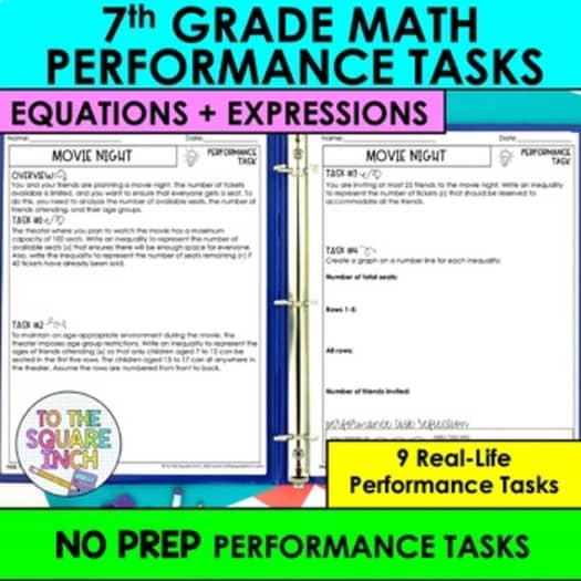 7th Grade Math Algebra Performance Tasks