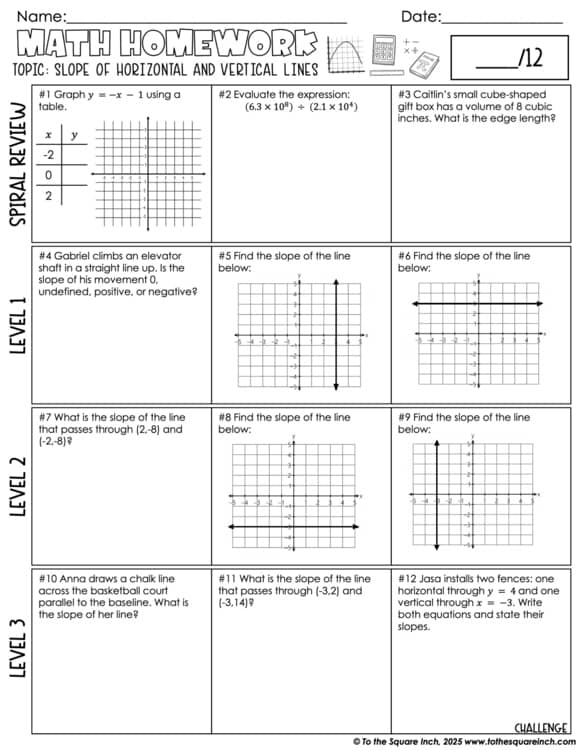 8th Grade Math Leveled Math Homework for the Entire Year