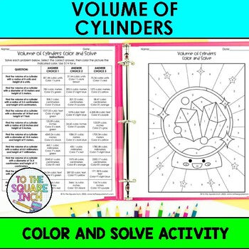 Volume of Cylinders Color & Solve Activity