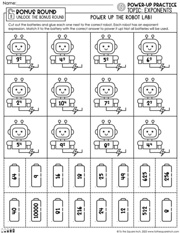 Exponents Practice Worksheets Positive Numbers Only