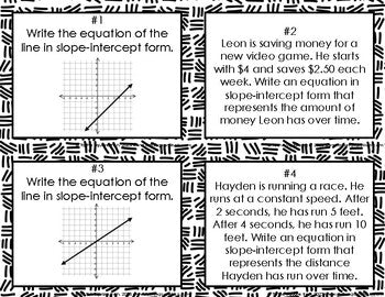 Writing Equations in Slope-Intercept Form Task Cards