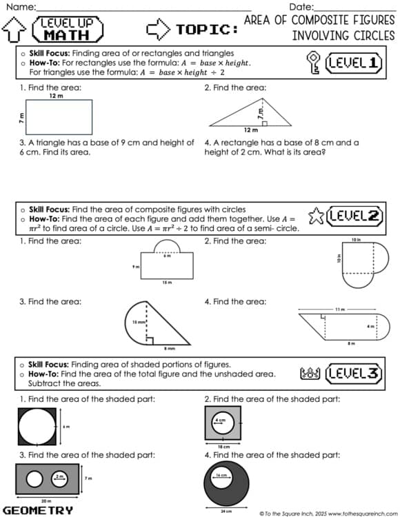 7th Grade Level Up Math Practice | Differentiated 3-Level Worksheets all topics