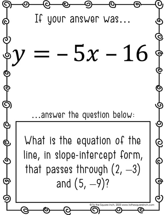 Writing Equations in Slope-Intercept Form Scavenger Hunt