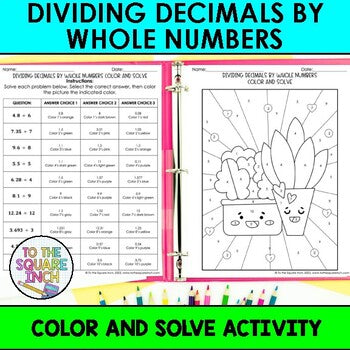 Dividing Decimals by Whole Numbers Color & Solve Activity