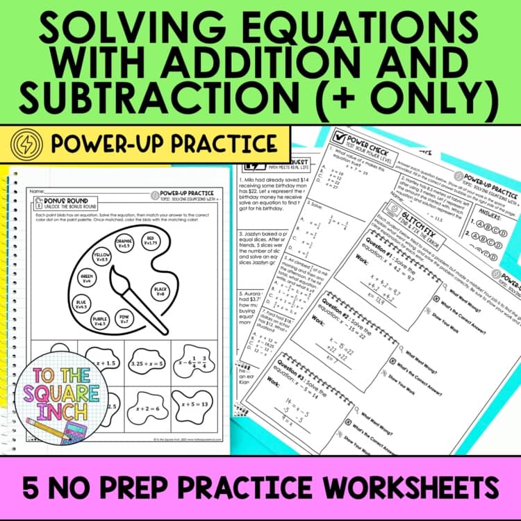 Solving Equations (Positives only) Practice Worksheets