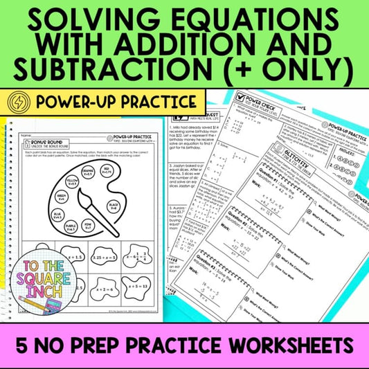 Solving Equations (Positives only) Practice Worksheets
