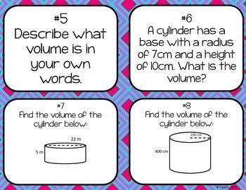 Volume of Cylinders Task Cards