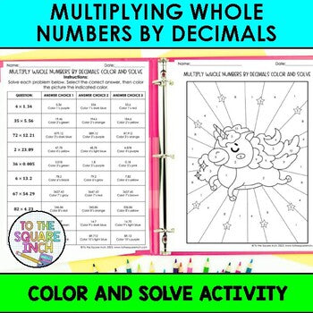 Multiplying Whole Numbers by Decimals Color & Solve Activity