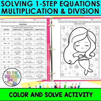 Solving 1 Step Equations with Multiplication and Division Color & Solve Activity