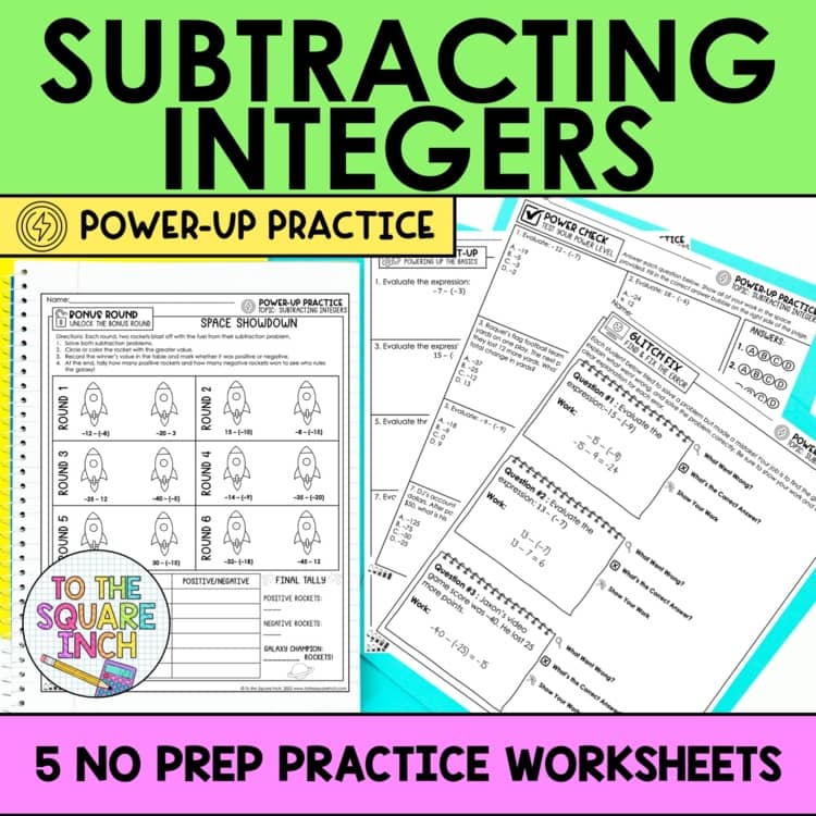 Subtracting Integers Practice Worksheets