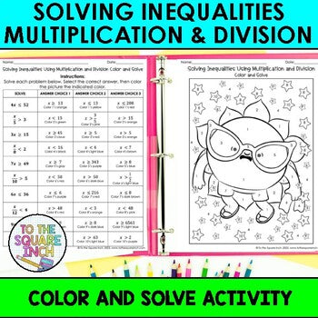 Solving Inequalities using Multiplication and Division Color & Solve Activity