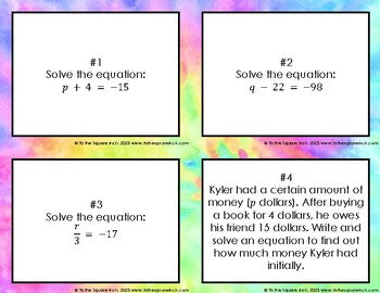 Solving One Step Equations Review Task Cards