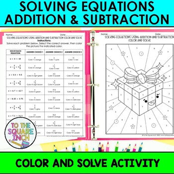 Solving Equations using Addition and Subtraction Color & Solve Activity