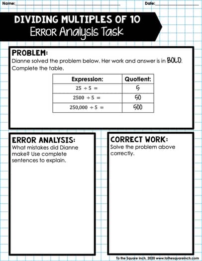 Numbers and Operations in Base Ten Error Analysis