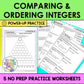 Comparing and Ordering Integers Practice Worksheets