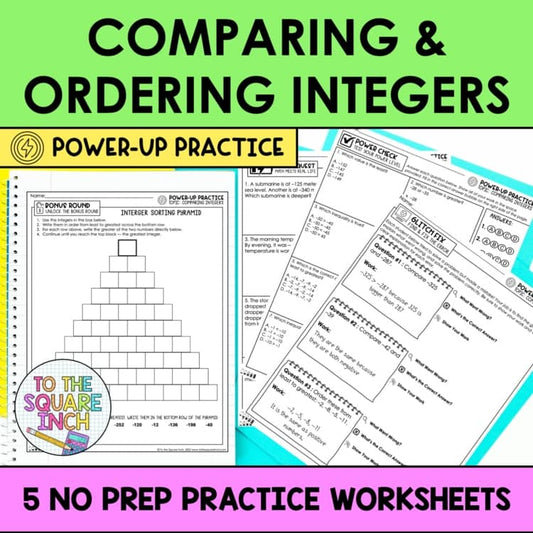 Comparing and Ordering Integers Practice Worksheets
