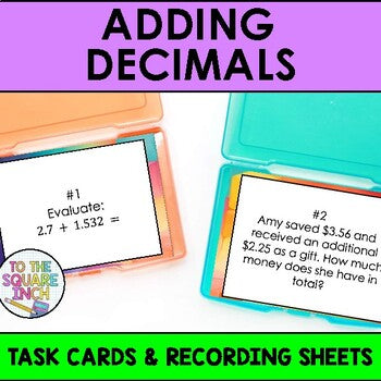 Adding Decimals Task Cards