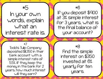 Simple Interest Task Cards
