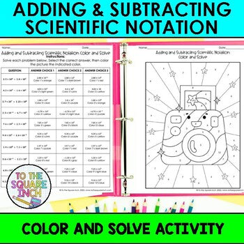 Adding and Subtracting Numbers In Scientific Notation Color & Solve Activity