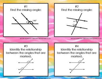 Parallel Lines Cut by a Transversal Task Cards