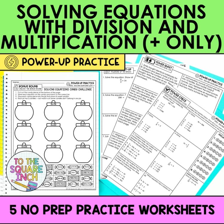 Solving Equations (Positives only) Practice Worksheets