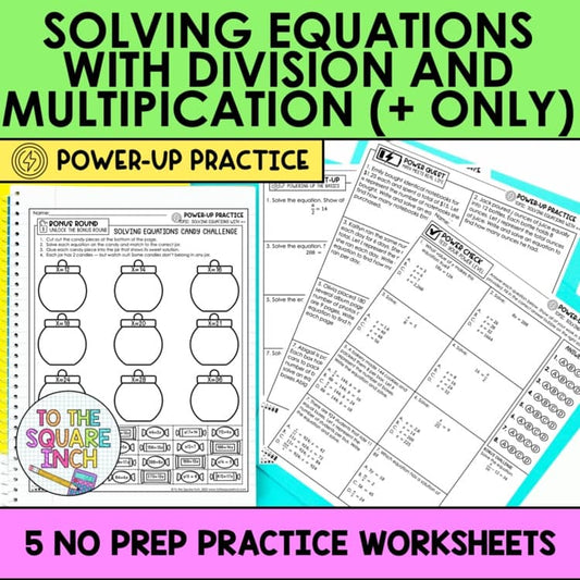 Solving Equations (Positives only) Practice Worksheets