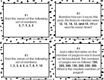 Measures of Central Tendency Task Cards
