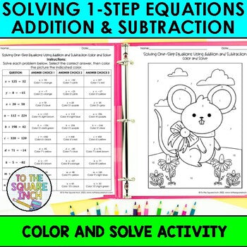 Solving One-Step Equations Using Addition And Subtraction Color & Solve Activity