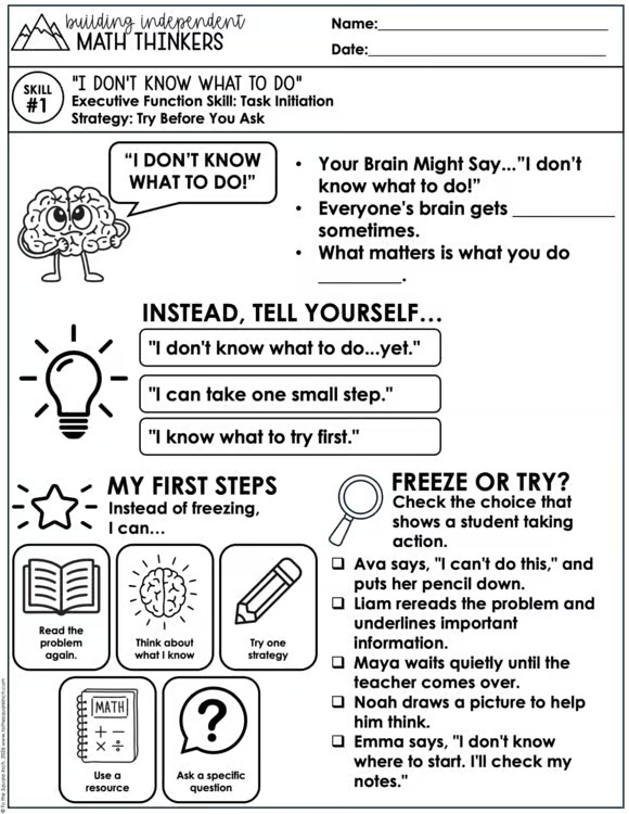 Building Independent Math Thinkers Executive Function Activities for Middle School Math