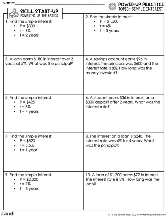 Simple Interest Practice Worksheets