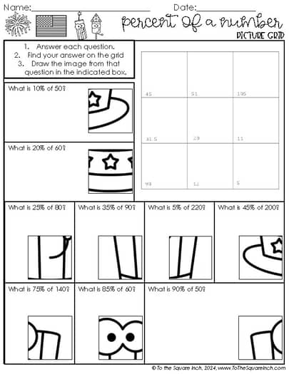 July Holiday Math Worksheets - 6th Grade July 4th, National Ice Cream Day + More
