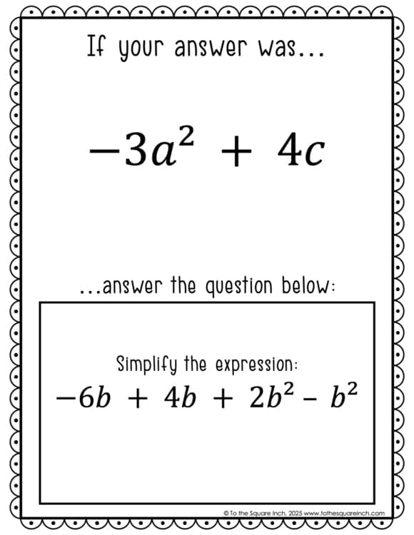 Combining Like Terms Scavenger Hunt Interactive Math Practice Negative Included