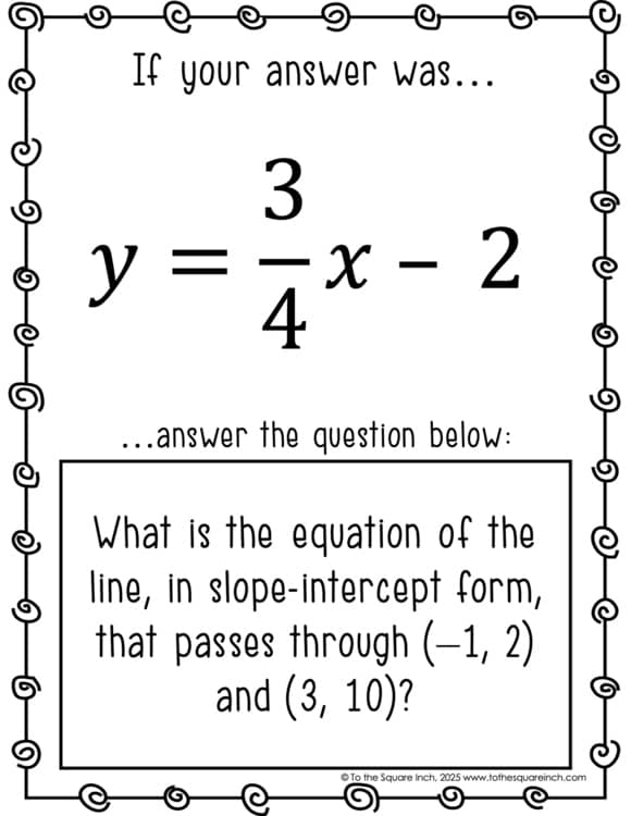 Writing Equations in Slope-Intercept Form Scavenger Hunt