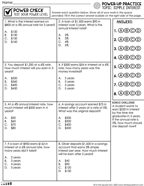 Simple Interest Practice Worksheets