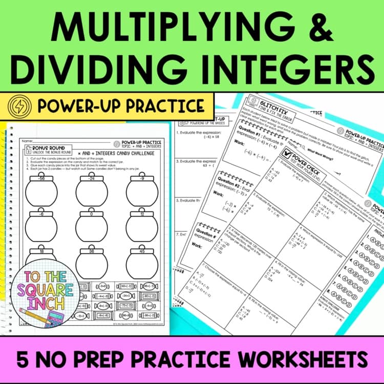 Multiplying and Dividing Integers Practice Worksheets
