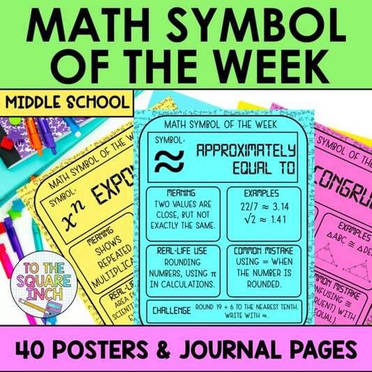 Math Symbol of the Week Posters and Journal | Middle School Math Vocabulary
