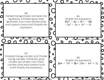 Adding and Subtracting Linear Expressions Task Cards