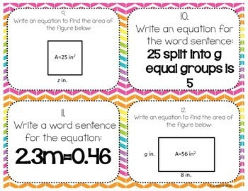 Writing Equations Task Cards
