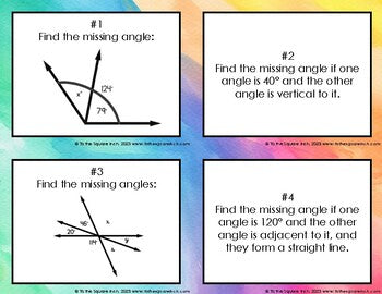Adjacent and Vertical Angles Task Cards