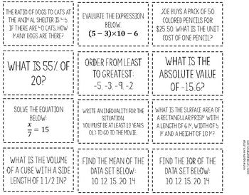 6th Grade Math Review Game