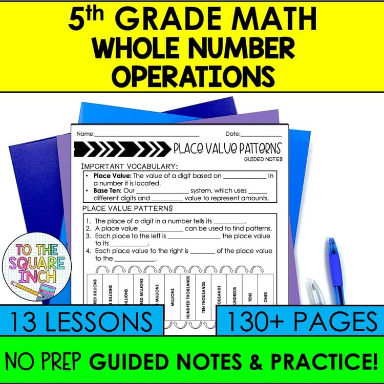 Whole Number Operations Bundle – 5th Grade Math Guided Notes cover
