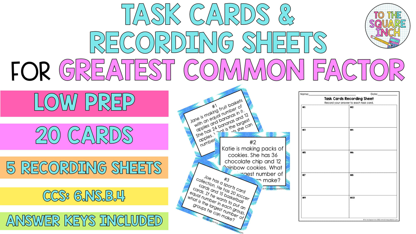GCF Greatest Common Factor Task Cards