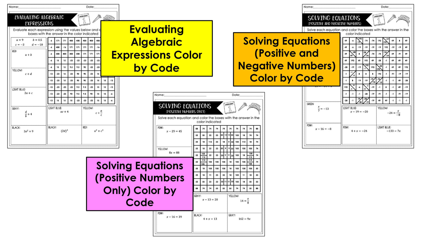 Math New Years Worksheets