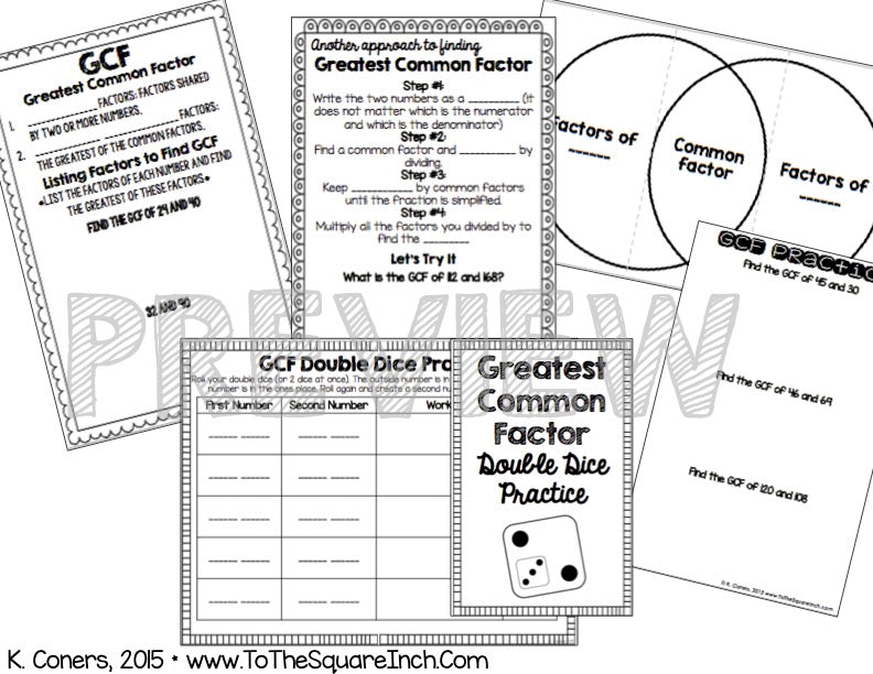 GCF Greatest Common Factor Interactive Notebook – To The Square Inch