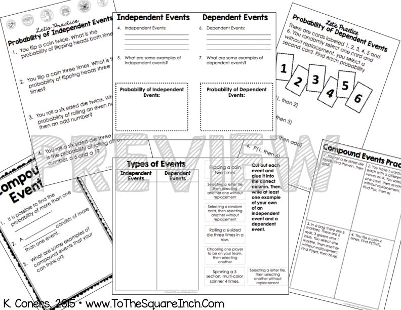 Basic Notebook For Events Compound Events Interactive Notebook Pages – To The Square Inch