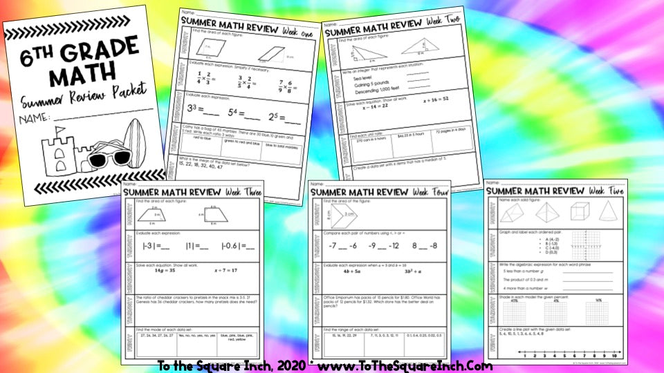 Summer Math Worksheets 6th Grade.pdf 6th Grade Math Summer Packet – To The Square Inch